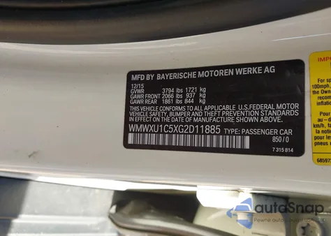 2016 Mini Hardtop Cooper from USA, damaged, VIN WMWXU1C5XG2D11885